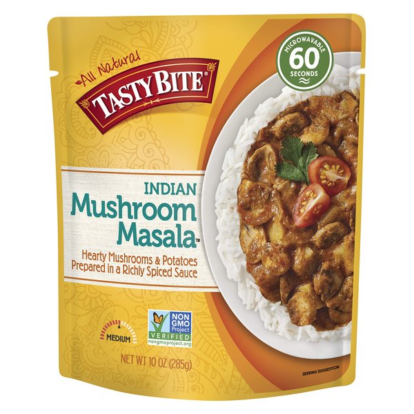 Tasty Bite Indian Entree Mushroom Masala 10 Ounce, Fully Cooked Indian Entrée with Mushrooms & Potatoes in a Richly Spiced Sauce, Vegan, Gluten Free, Microwaveable, Ready to Eat