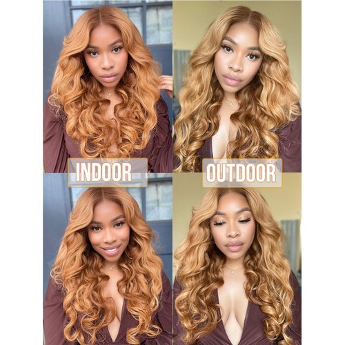 Domiso 26 Inch 13x4 HD Lace Front Wigs Human Hair Pre Plucked with Baby Hair Transparent Glueless Brazilian Blonde to Brown Body Wave Frontal Wigs for Women Natural Black Color