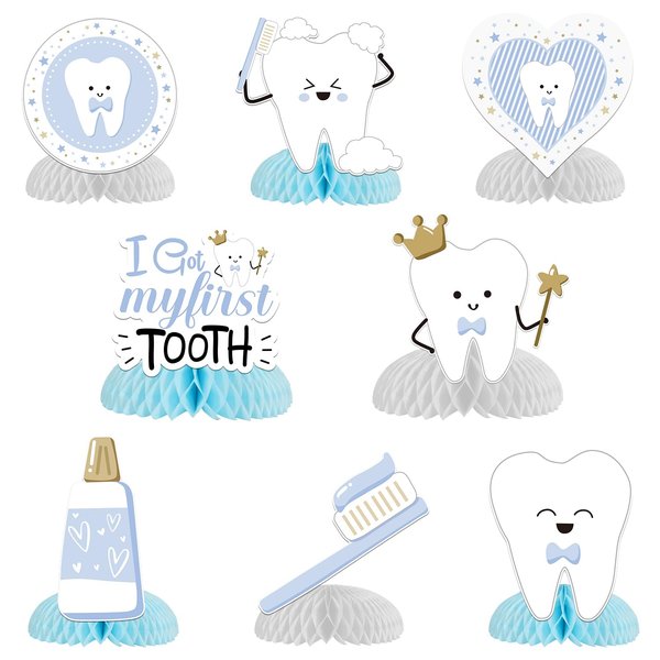 First Tooth Honeycomb Centerpieces Blue Dental Theme Party Table Decorations I Got My First Tooth Toothbrushes Centerpieces Table Topper for Boys First Tooth Party Baby Shower Decor Supplies