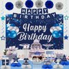 Trgowaul Happy Birthday Decorations for Men Women, 22 PCS Blue Birthday Set, Navy Blue Birthday Banner Backdrop, Honeycomb Balls&Hanging Swirl, Birthday Party Decorations Supplies for Boys Girls