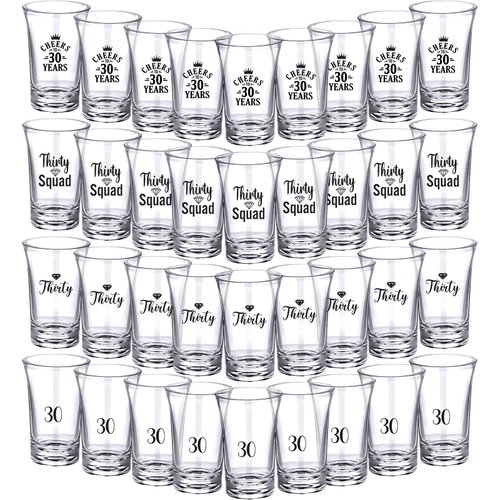 Cunhill 36 Packs Acrylic Clear 30th Birthday Party Shot Glass Random Set 1.2 Ounce, Cheers to 30 Years Shot Glasses Acrylic Shot Glasses for Adult Small Glass