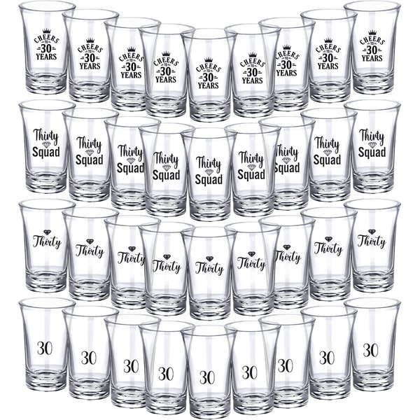Cunhill 36 Packs Acrylic Clear 30th Birthday Party Shot Glass Random Set 1.2 Ounce, Cheers to 30 Years Shot Glasses Acrylic Shot Glasses for Adult Small Glass