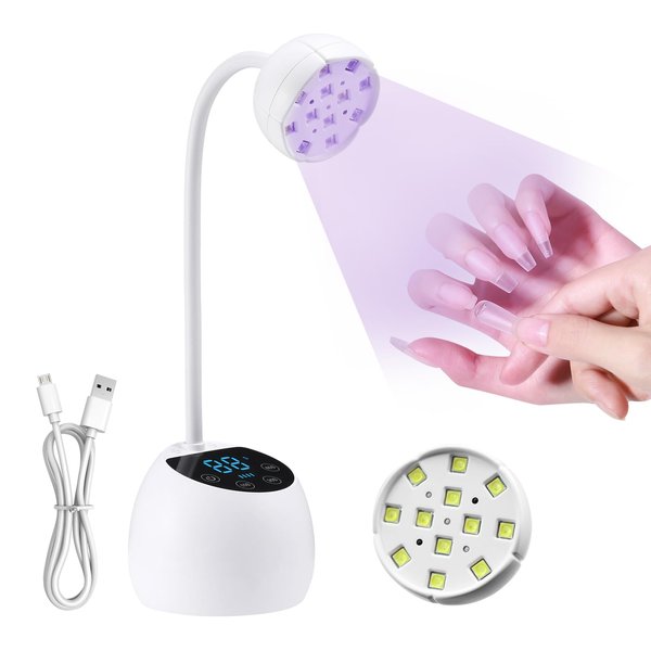 UV LED Nail Lamp,Mini Cordless LED UV Light,Rechargeable Flash Cure Lamp Auto Sensor with 4 Timers,Fast Curing Wireless Gooseneck Portable USB Gel Nail Dryer for Extension Acrylic Nail Salon Home DIY
