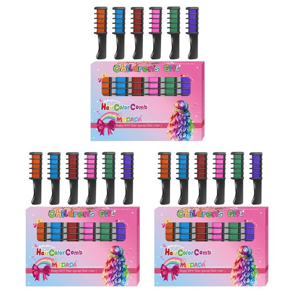 MSDADA Hair Chalk for Girls 3 Pack - Hair Chalk Comb Kids Temporary Washable Hair Color Dye - Christmas Gifts Toys Teen Girl Hair Stuff Accessories Makeup Kit Age 6 7 8 9 10 11 12 13 Years Old