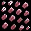 24 Pcs Pink Press on Nails Short Square - SHANRUN White French Fake Nails Press ons Nail Art Tip Glue on Nails Full Cover Artificial Acrylic False Nails Rhinestone Flower Bow Glitter Design for Women
