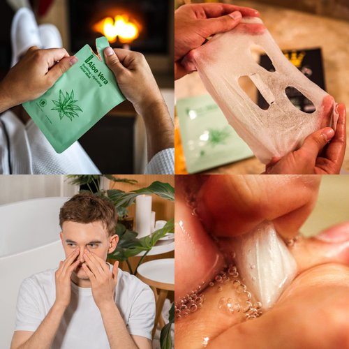 Kings Care Mens Face Mask Skin Care Kit (6 Pack) - Turmeric Anti-Acne, Aloe Vera Soothing & 2% BHA Salicylic Acid Sheet Mask - Skin Care for Men Face Masks for Hydrating, Brightening & Refining Pores