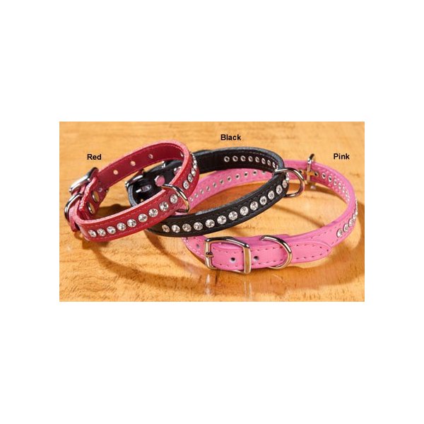 OmniPet Signature Leather Crystal and Leather Dog Collar, 16", Red