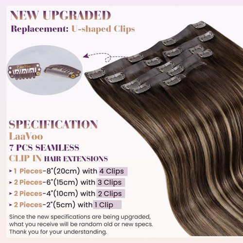 LaaVoo Clip in Extensions Human Hair Balayage Seamless Hair Extensions Clip Ins Real Human Hair Brown Balayage Caramel Brown Human Hair Extensions Clip Ins Brown Long Straight 20 Inch 7Pcs/140g