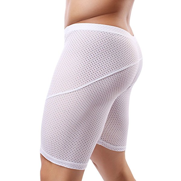 MIZOK Mens Jogger Shorts Tight Mesh Gym Short Pants Jammer Swimsuit (White,US S/Tag M)