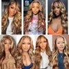 SWEETGIRL 13x6 Highlight Lace Front Wigs Human Hair Body Wave Hd Lace Frontal Wigs P4/27 Honey Blonde Ombre Colored Human Hair Wigs for Women Pre Plucked 180 Density 24 Inch