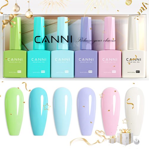 CANNI 6Pcs 9ml Hema-Free Gel Nail Polish Set- Green Blue Purple Pink Off-white Colors Gel Polish Kit, Soak Off LED Nail Gel Manicure Kit DIY at Home Salon Gifts for Women Girls