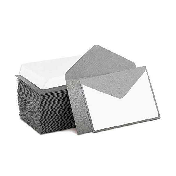 Mini Envelopes Silver 4" x 2.75" Gift Card Envelopes. Easy-Seal Business Card/Gift Card Envelopes (140 Pack with Cards)