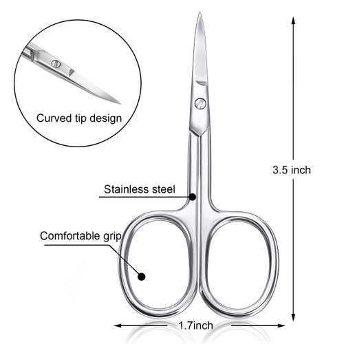 3 Pieces Cuticle Curved Scissors Manicure Scissors Stainless Steel Facial Hair Grooming Scissors Multi-purpose Curved Craft Scissors Cuticle Scissors for Nail, Eyebrow, Eyelash, Dry Skin Curved Blade