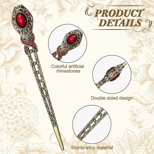 Yilloog 6 Pieces Vintage Rhinestone Hair Sticks Hair Chinese Chopsticks Retro Chignon Pins Stylish Bun Hair Sticks Traditional Hair Accessories for Women Girls Hair Styling Decorations, 6 Colors