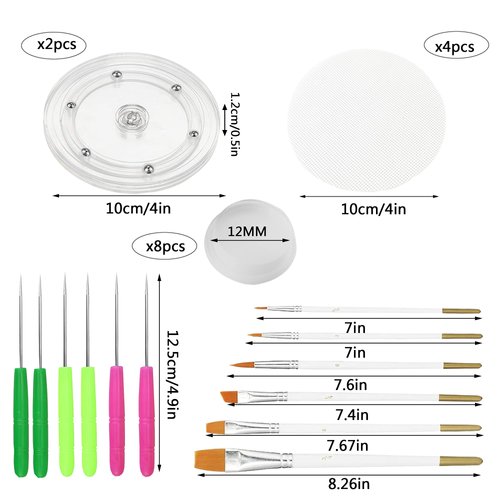Cookie Decorating Kit Supplies Including 2 Acrylic Cookie Turntable 6 Cookie Scribe Needle 4 Silicone Mesh Mats 6 Cookie Decoration Brushes 8 Rubber Feet Bumpers (Style 1 26 PCS)