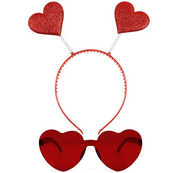 TERSE Valentines Day Heart Headband Red Sequins Hearts shaped headband for Women Girls Cute Heart Head Boppers Props Party Costume Hair Accessories for Holiday Festival