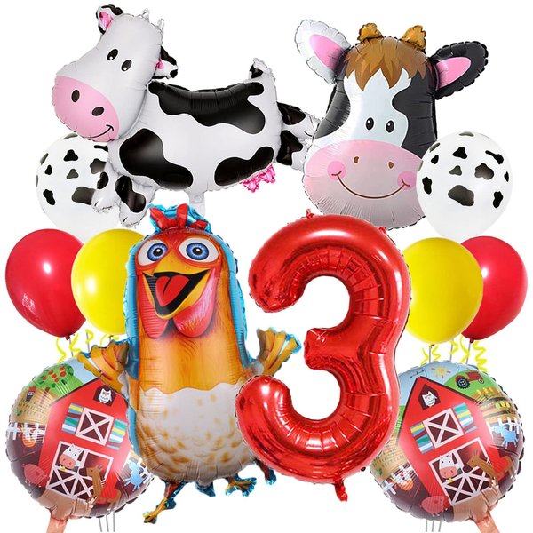 Farm Animal 3rd Birthday Party Decorations Farm Animals Foil Balloons for Kids 3rd Birthday Baby Shower Cow Farm Animals Theme Party Decorations (3rd Birthday)