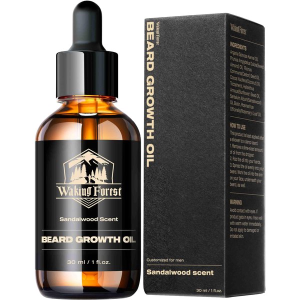 Waking Forest Beard Oil, [Thicker Beard] Beard Growth Oil Sandalwood with Vitamin E、Rosemary、Castor、Argan、Almond Gifts for Men