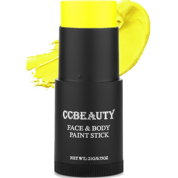 CCBeauty Neon UV Yellow Face Body Paint Stick Oil, Eye Black Halloween Face Painting Kit Glow in the Black Lights Makeup, Hypoallergenic Foundation for Cosplay Costume Parites Supplies