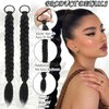 2Pcs Braided Ponytail Extensions with Hair Ties Soft Synthetic Hair Pieces Straight Wrap Around Hair Extensions Pony Tail Hairpieces Accessories for Women Daily Wear 16 Inch (Natural Black)