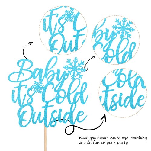 1 PCS Baby It's Cold Outside Cake Topper Glitter Winter Snowflake Baby Shower Cake Pick Decorations for Winter Snowflake Baby Shower Kids Birthday Party Supplies Blue