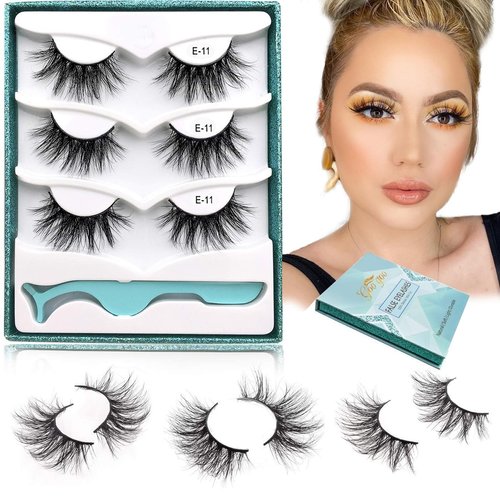 GOO GOO 3D Mink Eyelashes, False Eyelashes 20mm Middle Long Crossed Cluster 1 Style 3 Pairs/set Natural Hand Made Strips Fake Eyelashes Fluffy Full Real Siberian Mink Lashes