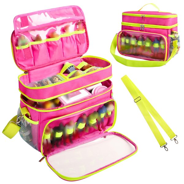 Tesuko Carrying Case Compatible with Toniebox Starter Set, Double Layer Storage Bag for Tonies Figures Characters, Portable Travel Organizer Case with Shoulder Strap for Tonies Box Headphones (Rose)