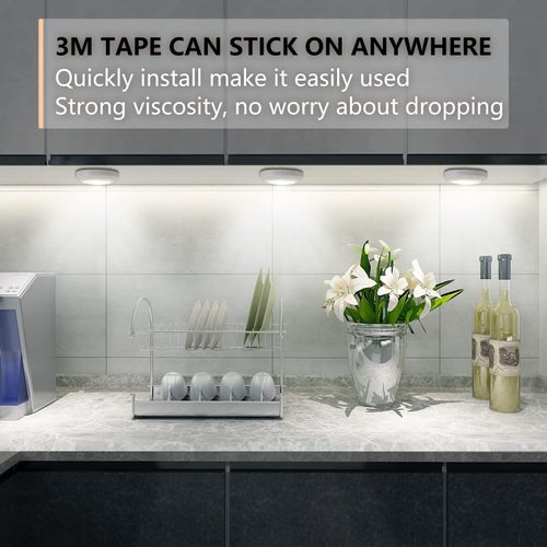 Dream Master Battery Operated Lights Tap Lights LED Push Lights Stick on Lights Portable Under Cabinet Lighting Wireless Kitchen Closet Counter Night Lights 5 Pack, White, Cool Light