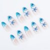 Medium Press on Nails Almond Shaped Fake Nails Blue French Tips Acrylic Nails Summer False Nails with the Sea and Starfish Designs Glue on Nails Full Cover Artificial Nails for Women and Girls 24PCS