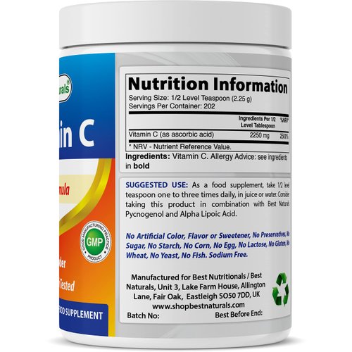 Best Naturals 100% Pure Vitamin C Powder 1 lb (454 Grams) Powder (Also Called Ascorbic Acid)