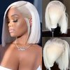 Mscathy Platinum Blonde 13X4 Human Hair Bob Wig HD Lace Front Breathable Hair Pre Plucked Transparent 150% Density Lace Front Wigs Human Hair for Woman 10 Inch