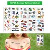 134 Pcs Soccer Party Favors Set Soccer Theme Party Soccer Gift Bags Soccer Silicone Ring Soccer Keychain Silicone Bracelet Whistle Stickers Tattoo Stickers Clap Bracelet for Soccer Themed Party