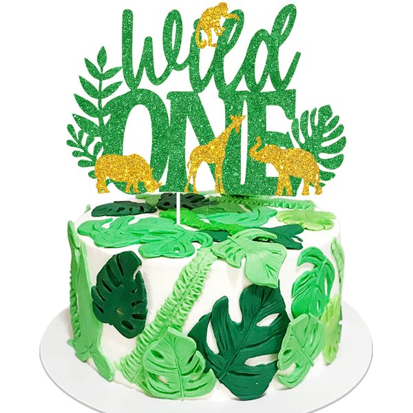 Jungle Safari Wild One Birthday Cake Topper - Real Wild Child First Birthday Jungle Animals Gifaffe Cake Topper - Baby Shower Welcome Baby Party Decoration