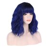 incohair Ombre Wig Blue Wigs 14 inches Black to Dark Blue Ombre Wigs 2 Tones Color Short Curly Bob Wig with Bangs Synthetic Cosplay Party Daily Wigs Wig Cap Included (Ombre Dark Blue)
