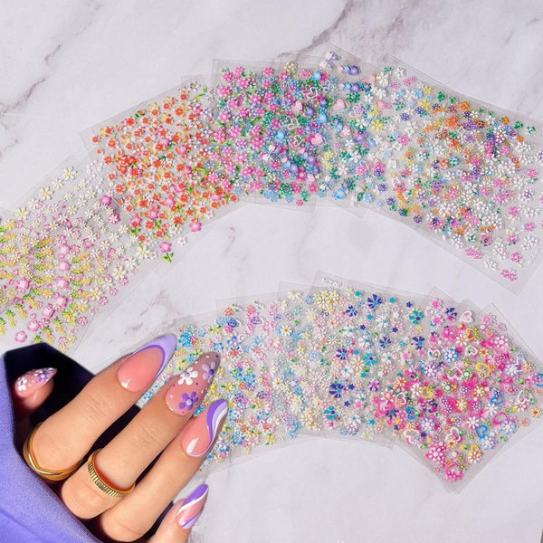 30 Sheets Flower Nail Art Stickers Spring Summer Nail Art Design 3D Self Adhesive Daisy Nail Supplies Elegant Exquisite Flower Nail Decals White Yellow Colorful Flower Nail Stickers for Woman Girls