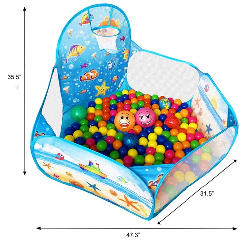 KingBee Ball Pit Pop Up Children Play Tent, Ocean Pool Baby Toddler Playpen with Basketball Hoop - Toys Gifts for Kids Girls Boys 3 4 5 6 Year Old - Balls Not Included (Blue)
