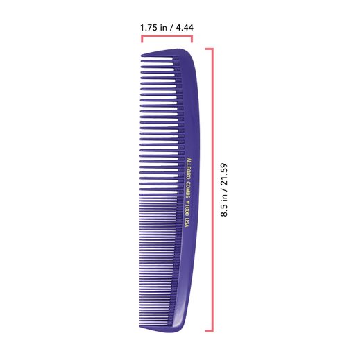 Allegro Combs 1000 X-Large Styling Comb Hair Cutting Barber Stylist Shampoo Combs All Purpose Wide And Fine Tooth Made In The USA 2 Pc. (Purple)