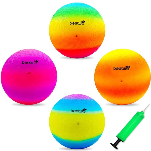 Four Square Balls, 8.5 Inch Playground Ball for Kids Outdoor Dodgeball Kickball Handball Game with Hand Pump (4 Pack)