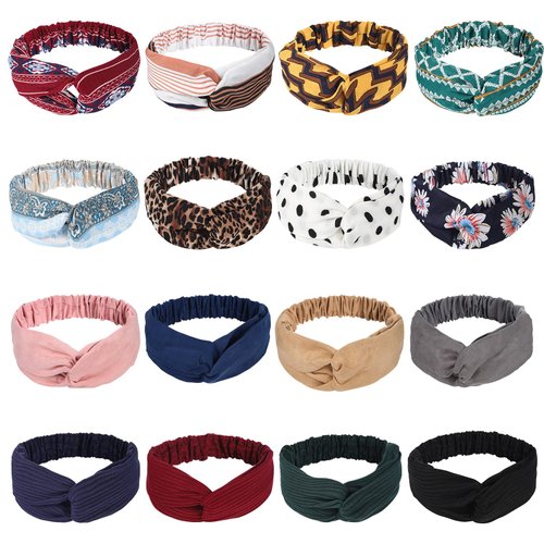 Meartchy 16 Pcs Boho Headbands for Women, Vintage Womens Headbands, Head Bands Women Hair, Floral Vintage Twisted Criss Cross Elastic Head Wrap Hair Accessories
