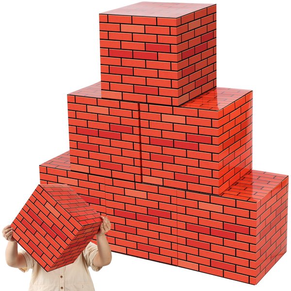 Outus 6 Pcs Video Game Brick Boxes 11.8" Christmas Brick Wrapping Paper Xmas Cardboard Fireplace Red Brick Building Blocks Mystery Boxes Props Comic Party Supplies for Birthday Holiday Party Decor