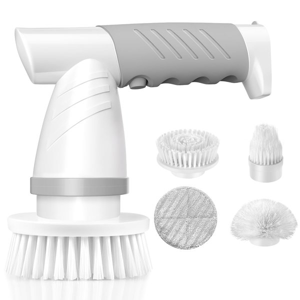 IEZFIX Electric Spin Scrubber, Bathroom Scrubber Rechargeable Shower Scrubber for Cleaning Tub/Tile/Floor/Sink/Window丨Power Scrubber Cordless with 4 Replaceable Cleaning Brush Heads