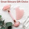 huefull Face Massager Rose Quartz Face Roller & Gua Sha Facial Tool Set, Lymphatic Drainage Massage Tool for Self Care, Muscle Tension Relief, Skin Care Gift for Men/Woman
