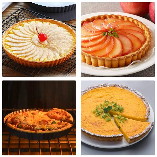 Beasea Tart Pan 10 Inch with Removable Bottom, Non Stick Quiche Pan Pie Shell Fluted Edge Tart Pan, Loose Base Carbon Steel Round Cooking Pan for Baking