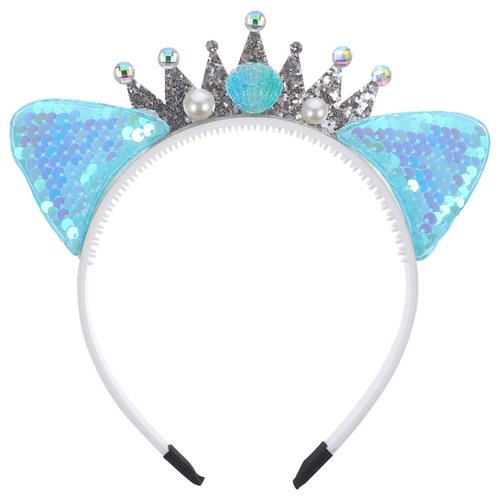 FRCOLOR Sequin Cat Ear Headband Glitter Cat Headbands Glitter Hair Metal Hoop Cosplay Hair Accessory with Pearl Pendant-Random Style