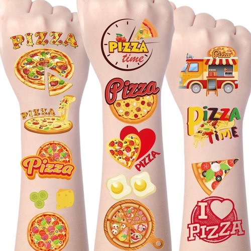 Yoyuspy Pizza Temporary Tattoos Decorations - 200+ Pizza Birthday Party Favors Gifts Supplies Decorations Pizza Theme Cute Tattoo Stickers Girls Boys Pizza Party Tattoos Favors Decor