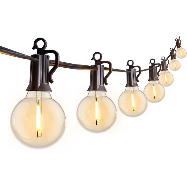 Outdoor String Lights 25 Feet G40 Globe LED Patio Lights with 13 Edison Plastic Bulbs(1 Spare), Waterproof Connectable Hanging Lights for Backyard Porch Balcony Party Decor, E12 Socket Base, Black