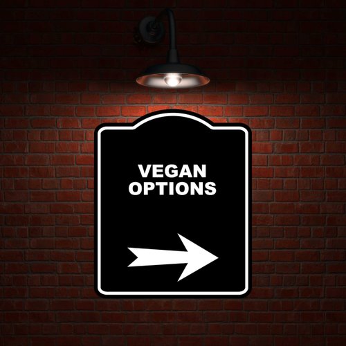 VEGAN OPTIONS Black Sign Arrow Right Aluminum Composite Sign 20 x 24 inches
