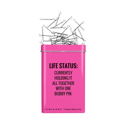 Cricket Life Status Hair Tin For Home, On the Go, Salon, Barbershops with Bobby Pins in Reusable Metal Tin, Black, 75 PC