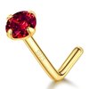 14k Gold Plated Sterling Silver L Shaped Nose Rings Studs for Women Men 20g, Small L Shape Nose Stud, 20 Gauge Nose Piercing Stud, Hypoallergenic Nose Nostril Piercing Jewelry (Gold - Red Garnet)