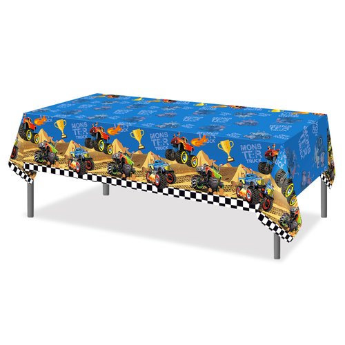 2 Pcs Monster Truck Tablecloth Truck Tablecloth Truck Party Table Cover Plastic Monster Truck Party Table Cover for Cars Theme Birthday Party Decorations, Monster Truck Party Supplies, 54 x 87 in